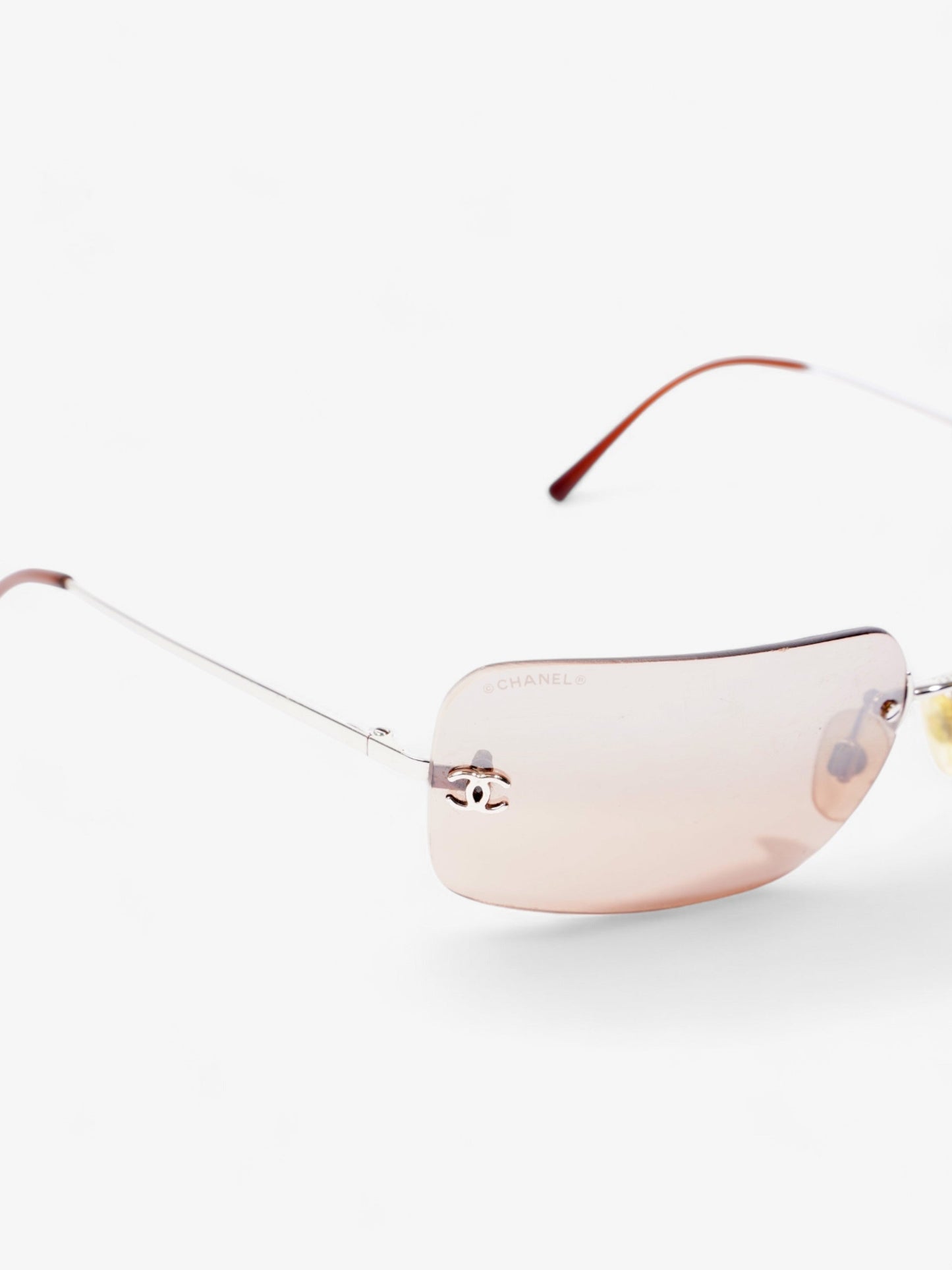 Chanel CC Rectangular Sunglasses Brown / Silver Acetate 120mm