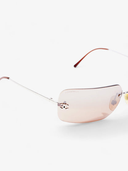 Chanel CC Rectangular Sunglasses Brown / Silver Acetate 120mm