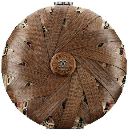 Chanel “Havana By Night” Round Woven Wood and Tweed Minaudière