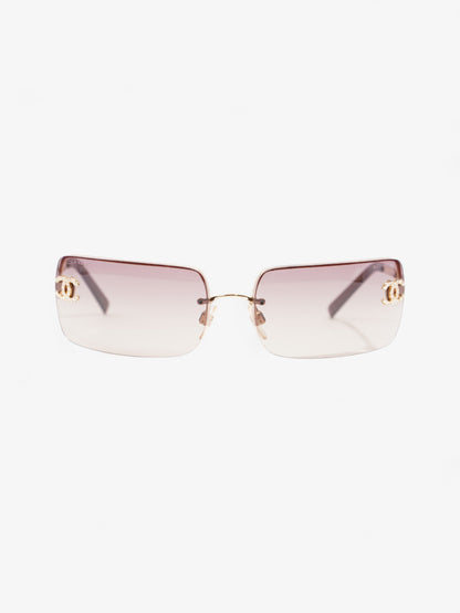 Chanel CC Rhinestone Rectangular Sunglasses Gold / Brown Acetate 120mm