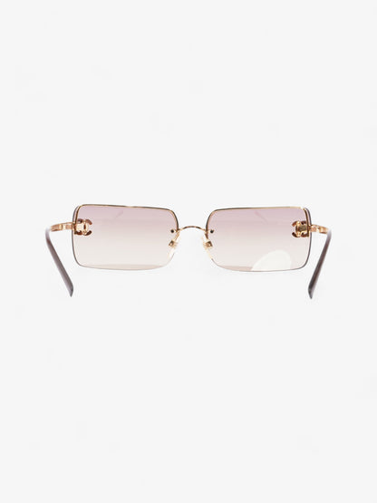 Chanel CC Rhinestone Rectangular Sunglasses Gold / Brown Acetate 120mm