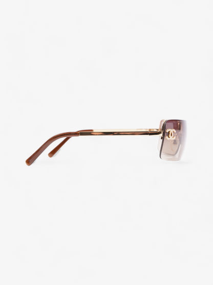 Chanel CC Rhinestone Rectangular Sunglasses Gold / Brown Acetate 120mm