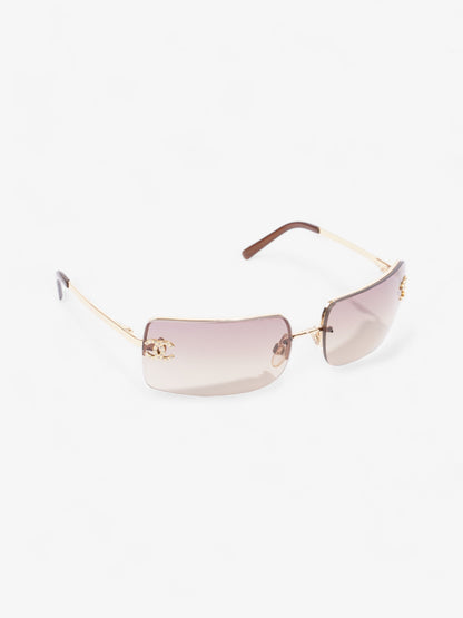 Chanel CC Rhinestone Rectangular Sunglasses Gold / Brown Acetate 120mm