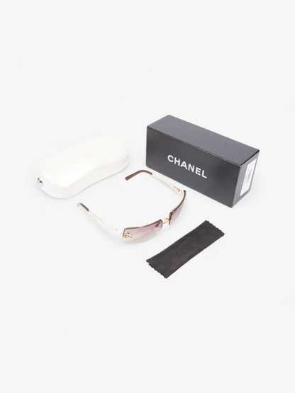 Chanel CC Rhinestone Rectangular Sunglasses Gold / Brown Acetate 120mm