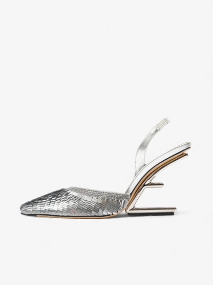 Fendi Slingback Heel 100 Silver Sequin EU 38.5 UK 5.5