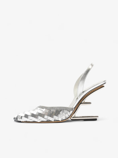 Fendi Slingback Heel 100 Silver Sequin EU 38.5 UK 5.5