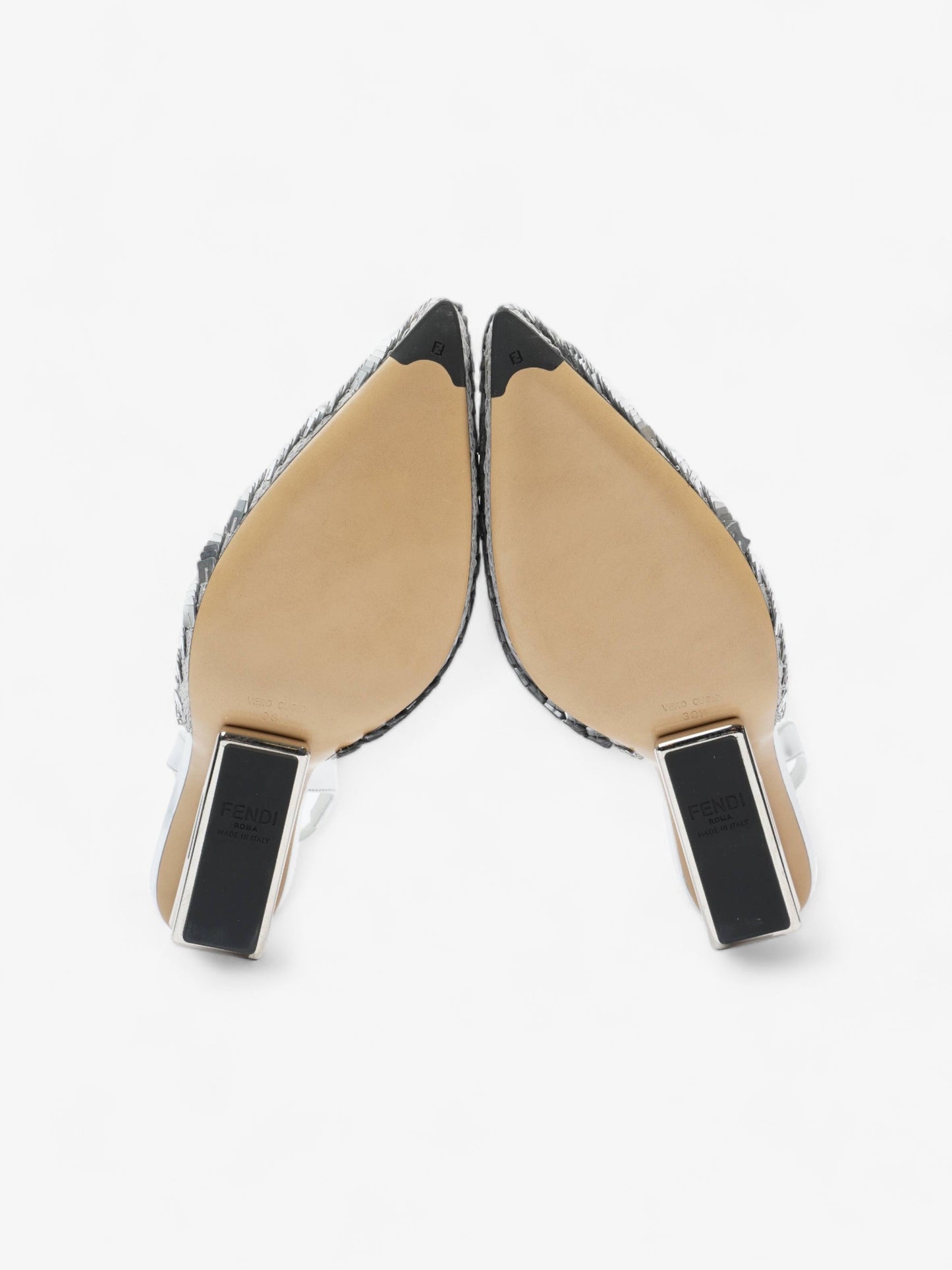 Fendi Slingback Heel 100 Silver Sequin EU 38.5 UK 5.5