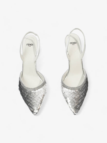 Fendi Slingback Heel 100 Silver Sequin EU 38.5 UK 5.5