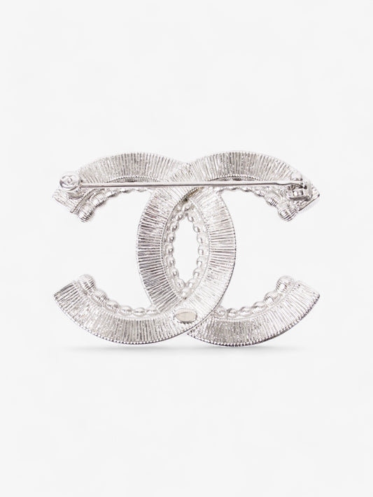 Chanel CC Crystal Brooch Silver Base Metal