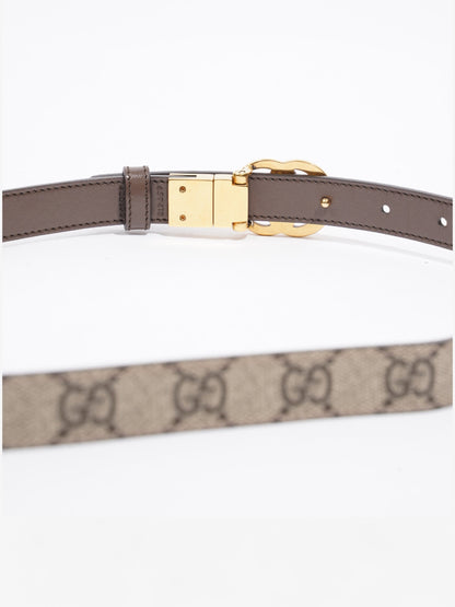 Gucci GG Marmont Reversible Thin Belt GG Supreme / Gold / Brown Canvas 70cm / 28"