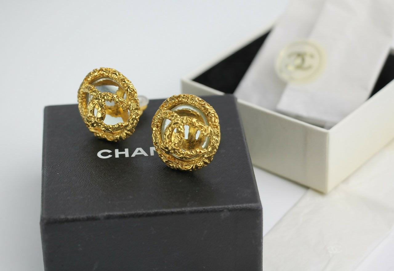 Chanel Vintage 93A Rare Lava Glass Mirror Clip-on Earrings