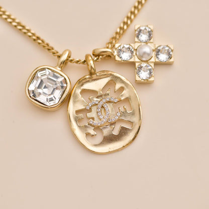 Chanel 2021 Multi Motif Crystal Gold Tone Pendant Necklace