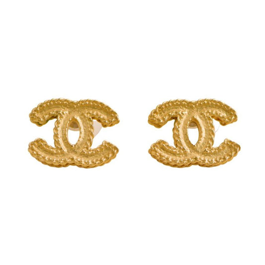 Chanel Gold Tone CC Logo Stud Earrings