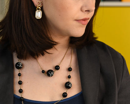 Chanel CC Black Beads Long Chain Necklace