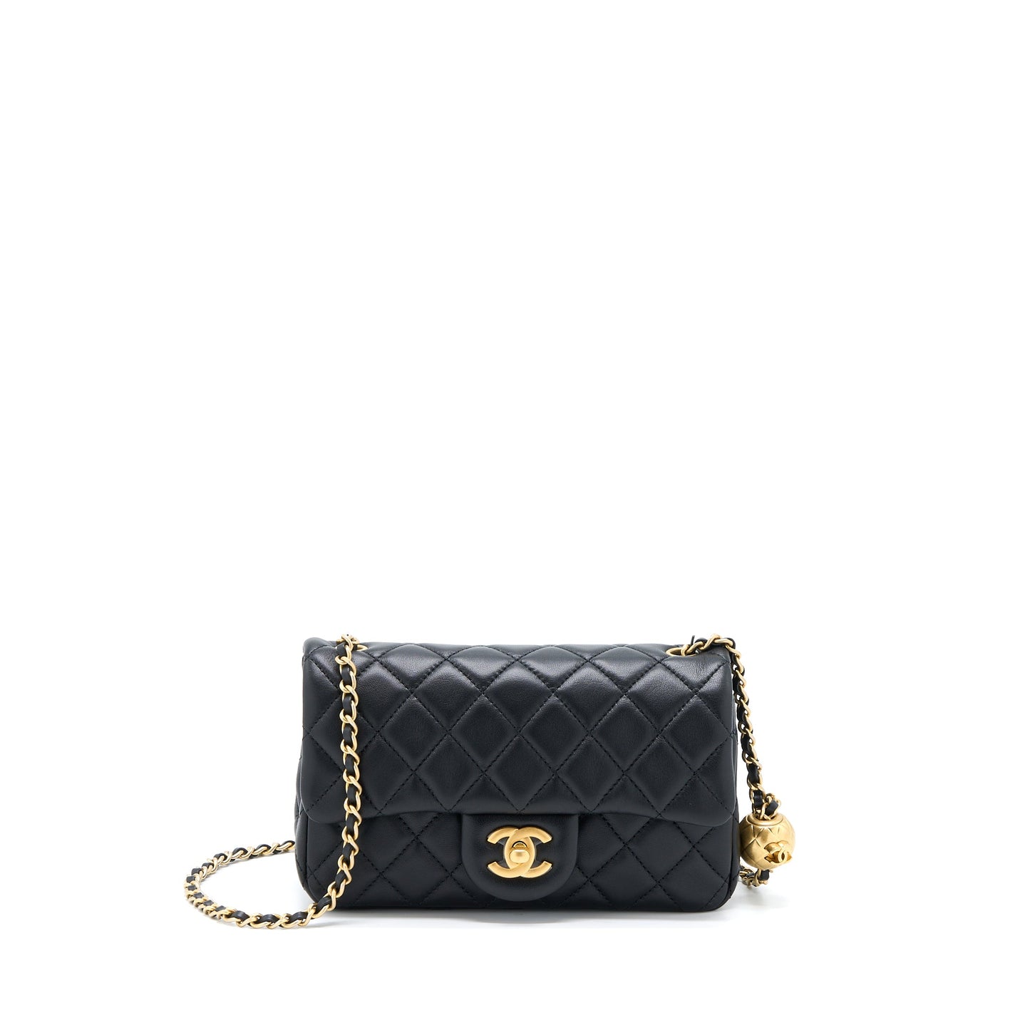 CHANEL PEARL CRUSH MINI RECTANGULAR LAMBSKIN BLACK BRUSHED  (MICROCHIP)
