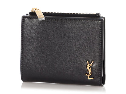 Saint Laurent Tiny Black Cassandre Bifold Compact Wallet