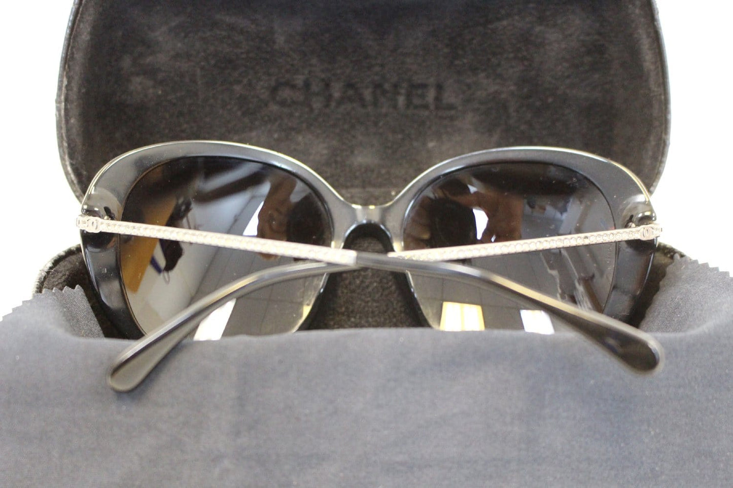 CHANEL Acetate Crystal CC Black Polarized Sunglasses 5293-B