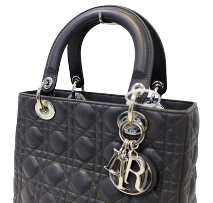 CHRISTIAN DIOR Cannage Quilted Lambskin Leather Lady Dior Medium Bag