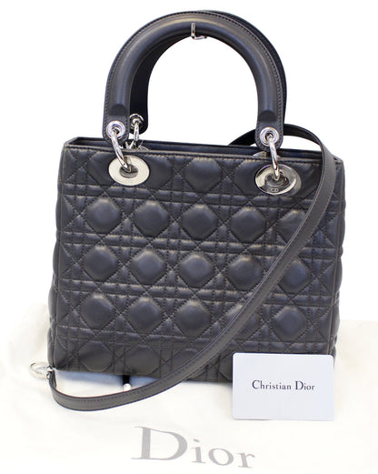 CHRISTIAN DIOR Cannage Quilted Lambskin Leather Lady Dior Medium Bag