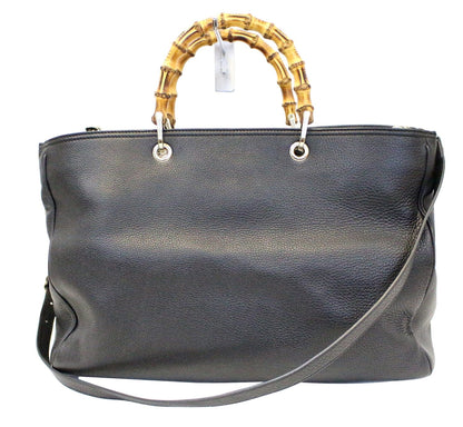 GUCCI Bamboo Shopper Black Leather Tote Bag
