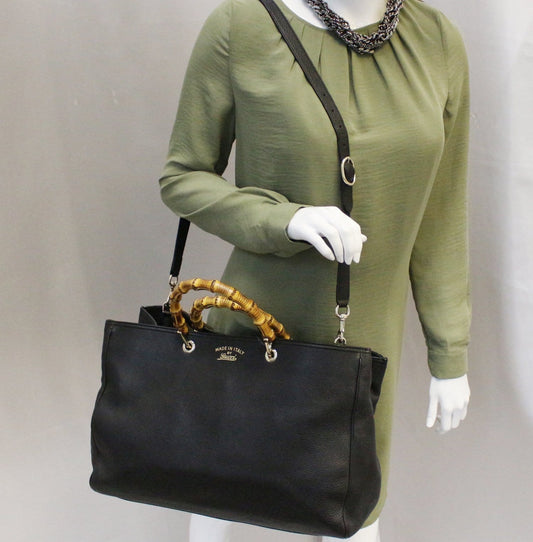 GUCCI Bamboo Shopper Black Leather Tote Bag