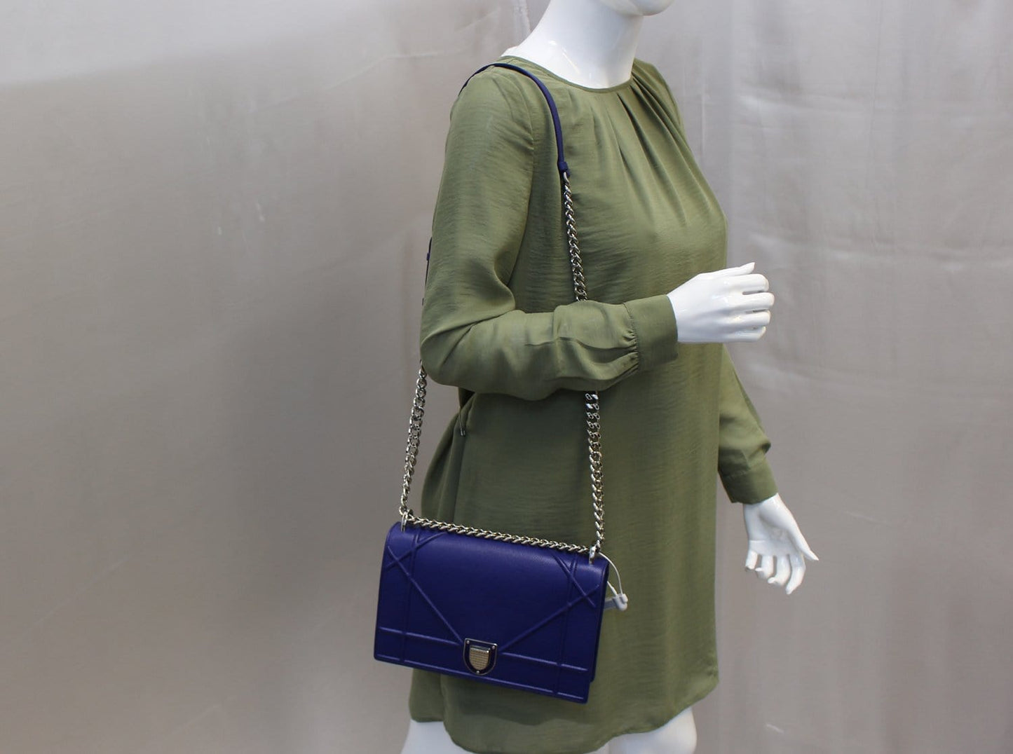 CHRISTIAN DIOR Handbag - Blue Calfskin Leather Diorama Bag