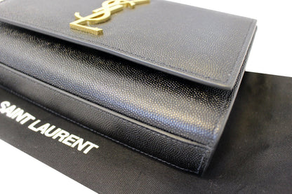 YVES SAINT LAURENT Kate Black Leather Chain Clutch Crossbody Bag
