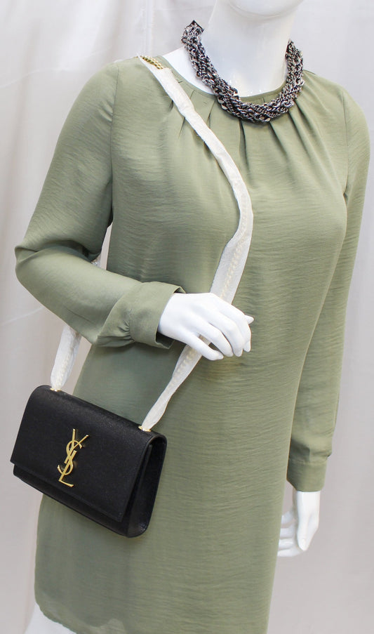 YVES SAINT LAURENT Kate Black Leather Chain Clutch Crossbody Bag