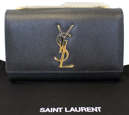 YVES SAINT LAURENT Kate Black Leather Chain Clutch Crossbody Bag