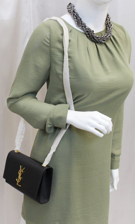 YVES SAINT LAURENT Kate Black Leather Chain Clutch Crossbody Bag