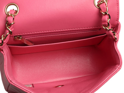 Chanel Mini Pink Chevron-Quilted Lambskin Classic