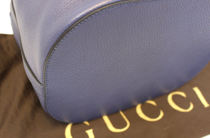 GUCCI Miss Bamboo Medium Blue Leather Bucket Shoulder Handbag