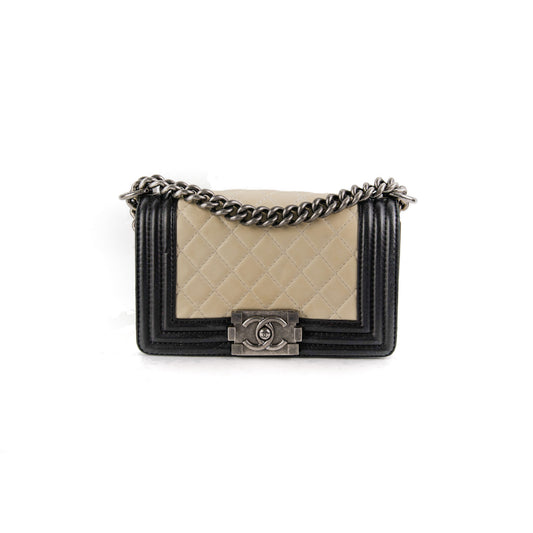 Chanel Small Boy Cream Black Lambskin