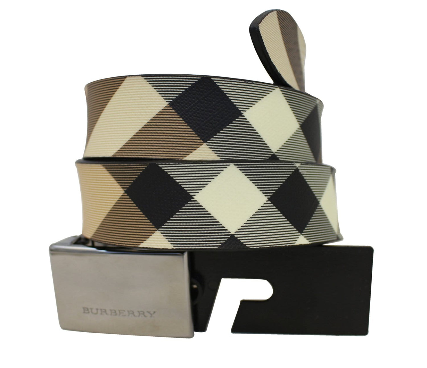 BURBERRY Horseferry Check and Leather Belt Size 34