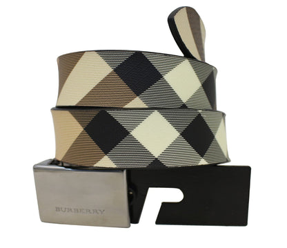 BURBERRY Horseferry Check and Leather Belt Size 34