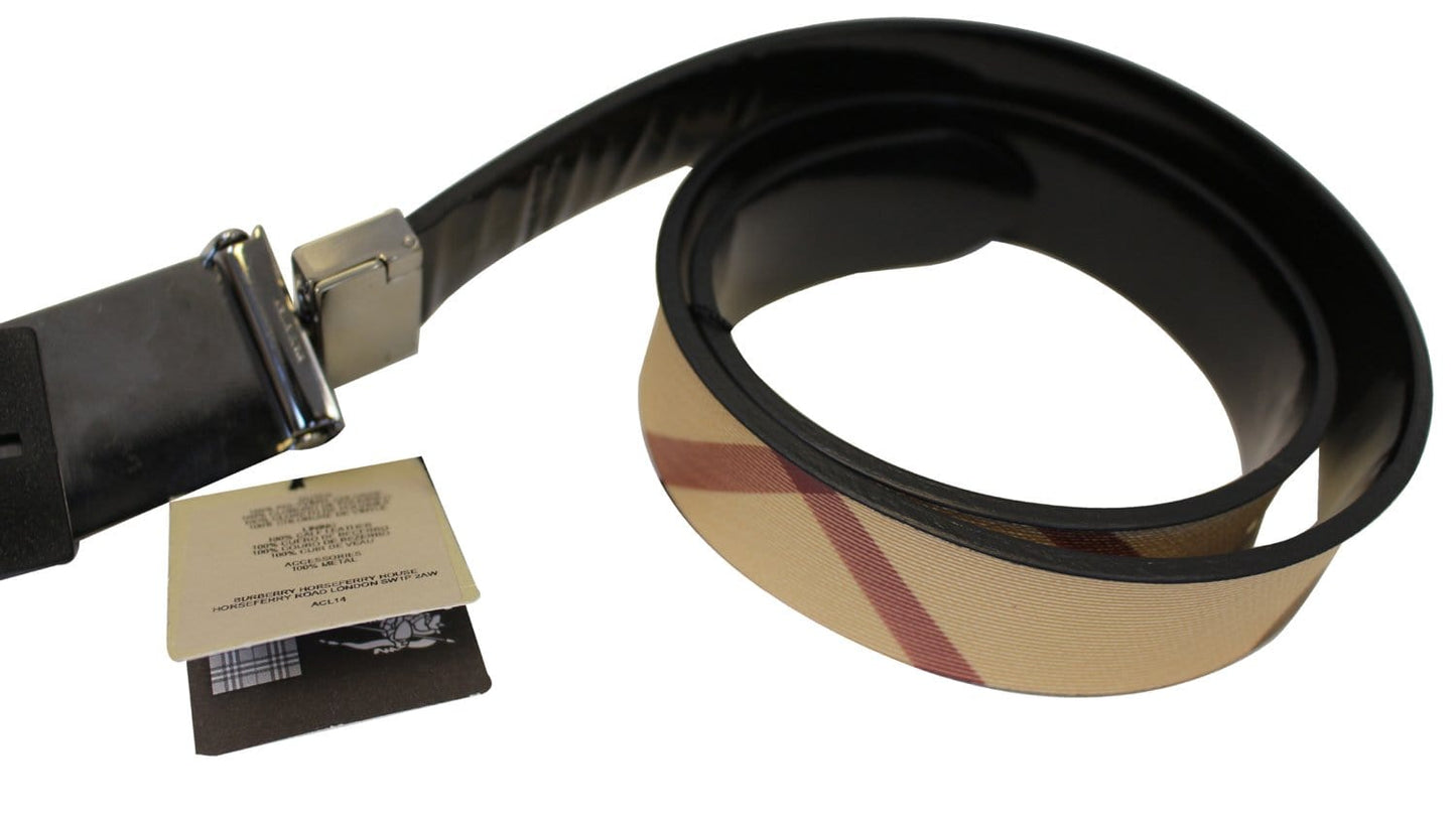 BURBERRY Horseferry Check and Leather Belt Size 34