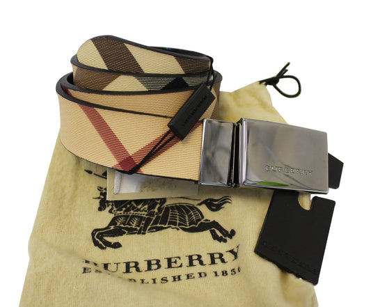 BURBERRY Horseferry Check and Leather Belt Size 34