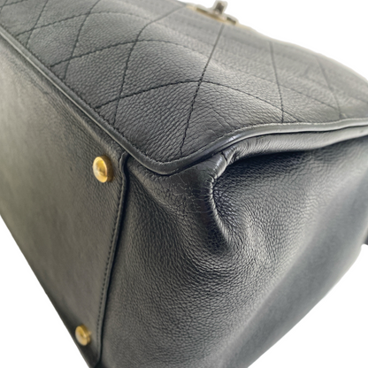 Chanel Black Quilted Caviar Leather Straight Line Tote Bag