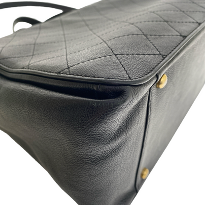 Chanel Black Quilted Caviar Leather Straight Line Tote Bag