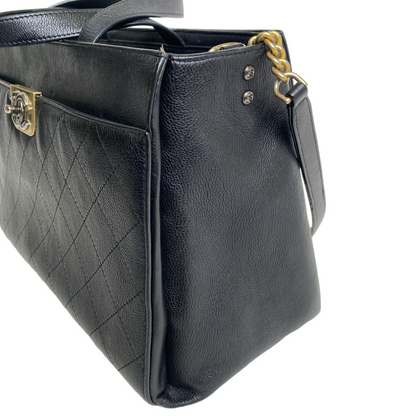 Chanel Black Quilted Caviar Leather Straight Line Tote Bag