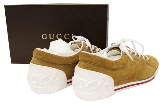 GUCCI Women's Suede Leather Sneaker Script Logo Size 41G