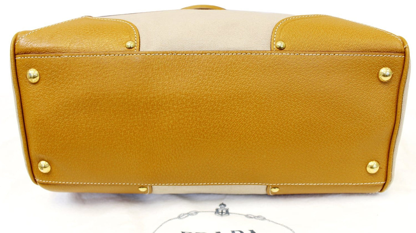 PRADA Corda/Cuoio Canapa and Cinghial Canvas Pattina Satchel Bag