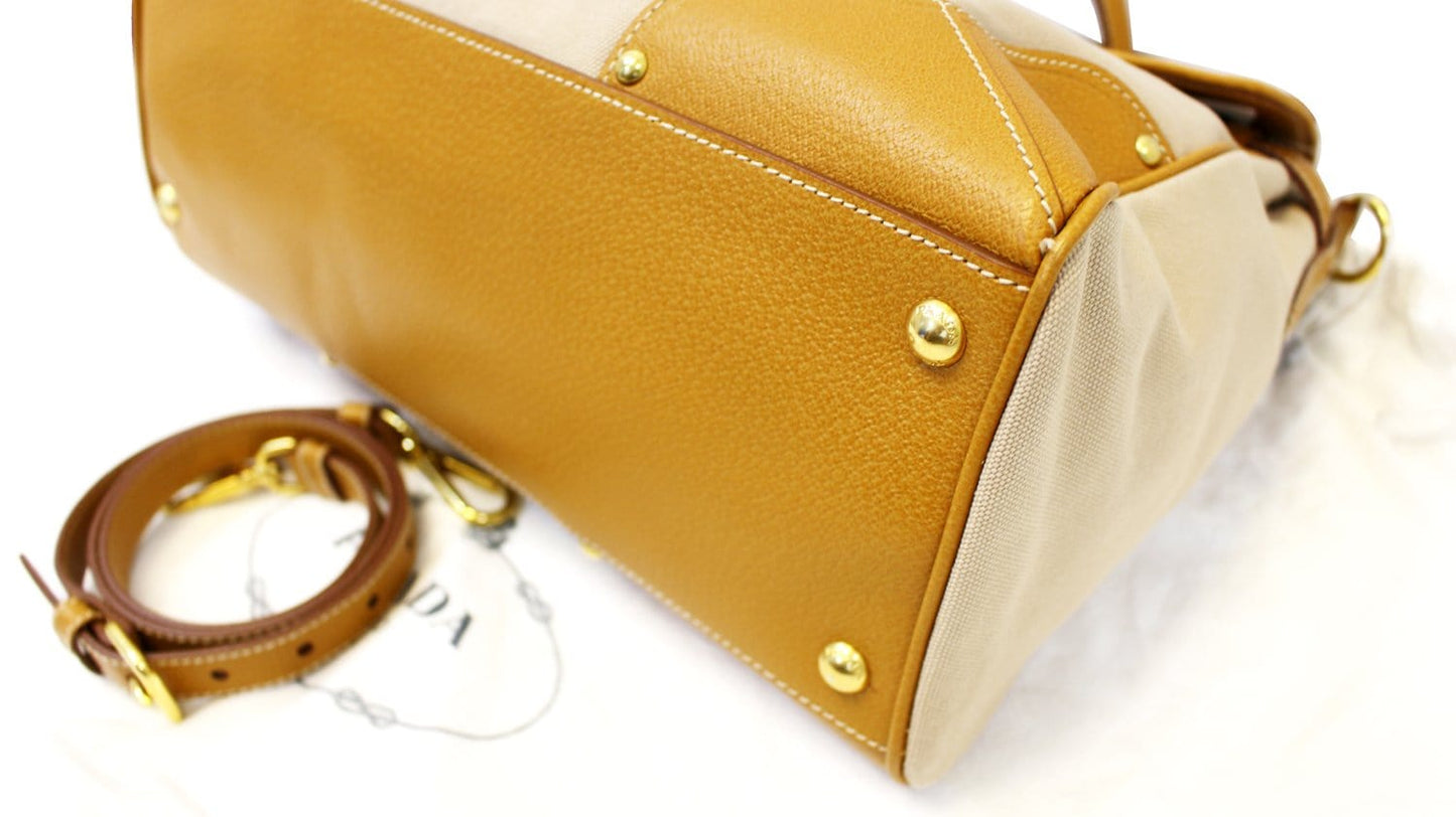 PRADA Corda/Cuoio Canapa and Cinghial Canvas Pattina Satchel Bag