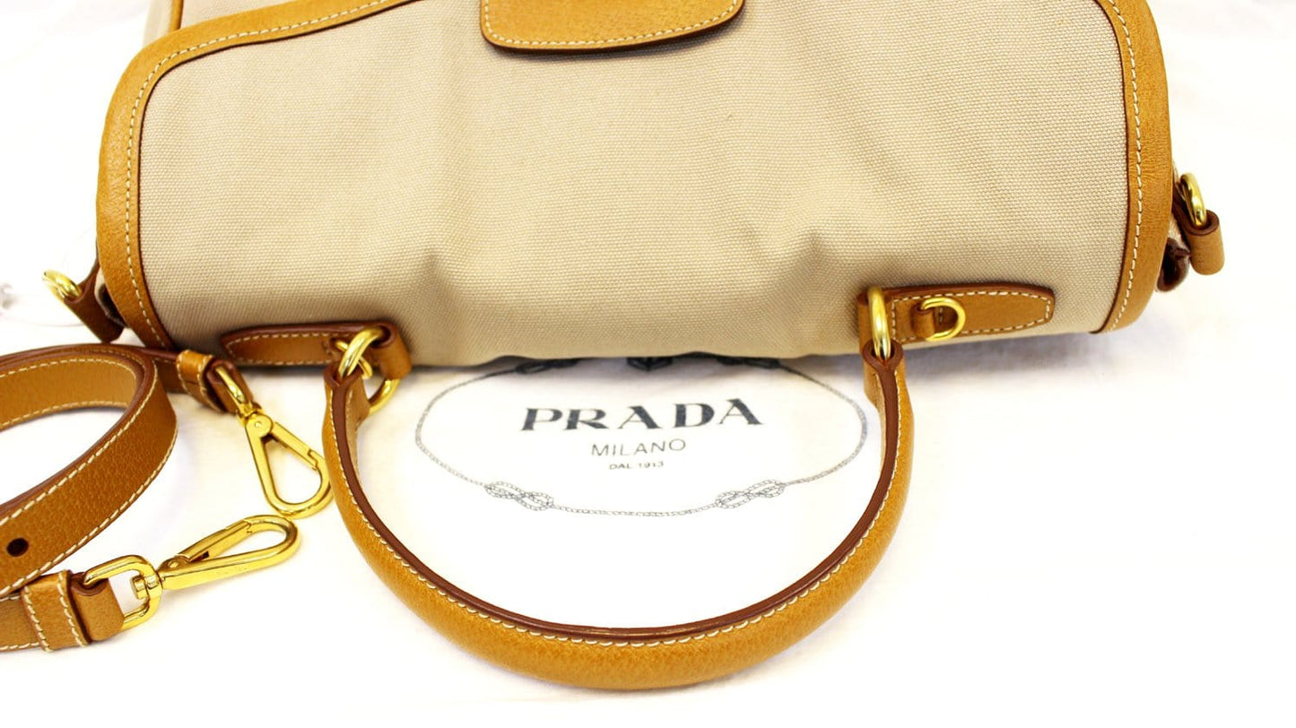 PRADA Corda/Cuoio Canapa and Cinghial Canvas Pattina Satchel Bag