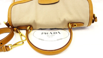 PRADA Corda/Cuoio Canapa and Cinghial Canvas Pattina Satchel Bag