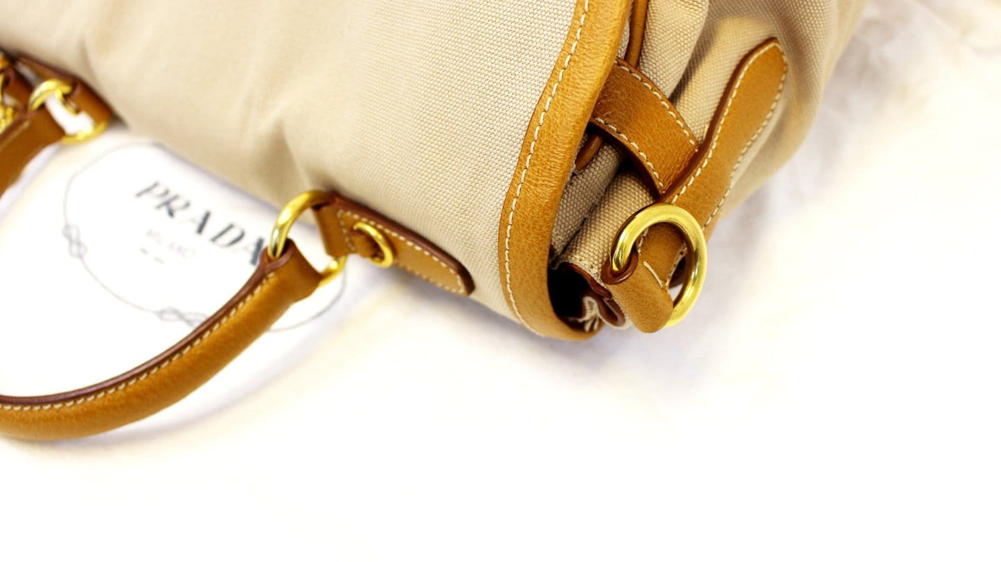 PRADA Corda/Cuoio Canapa and Cinghial Canvas Pattina Satchel Bag