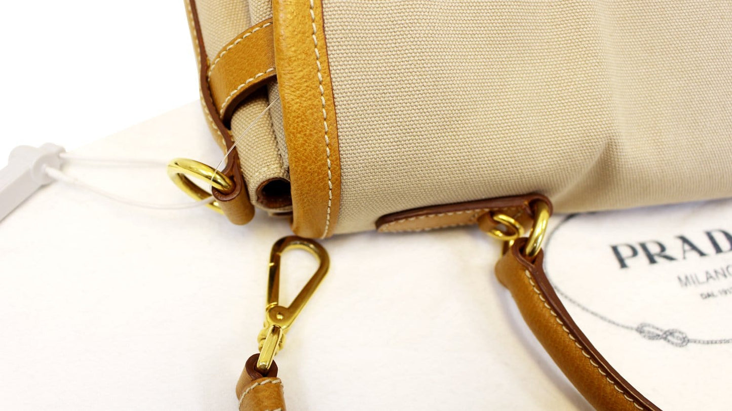PRADA Corda/Cuoio Canapa and Cinghial Canvas Pattina Satchel Bag