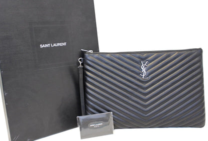 YVES SAINT LAURENT Monogram Black Leather Document Holder Clutch