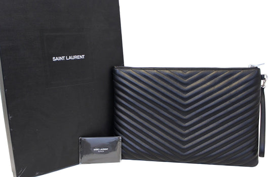 YVES SAINT LAURENT Monogram Black Leather Document Holder Clutch