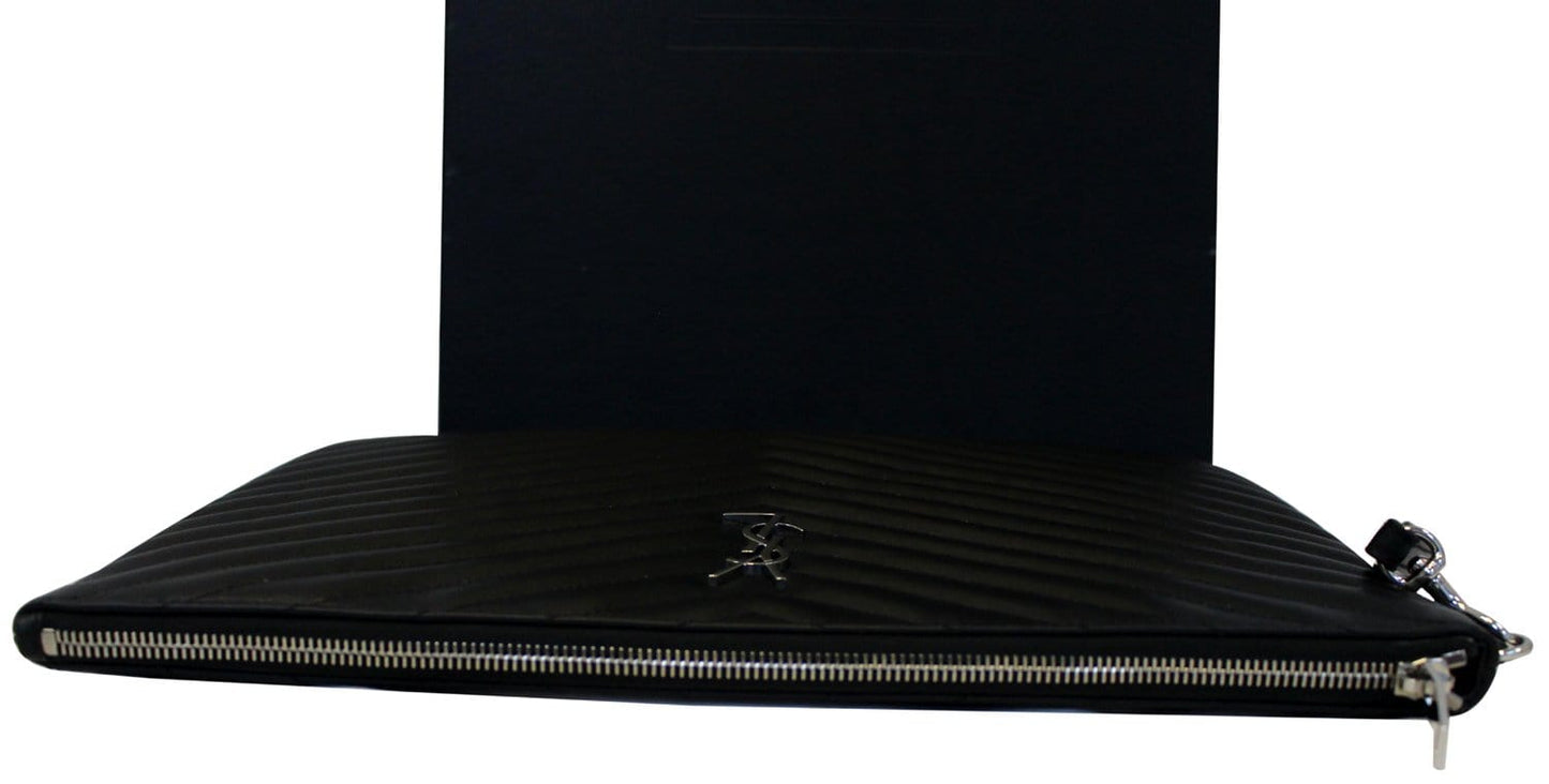 YVES SAINT LAURENT Monogram Black Leather Document Holder Clutch
